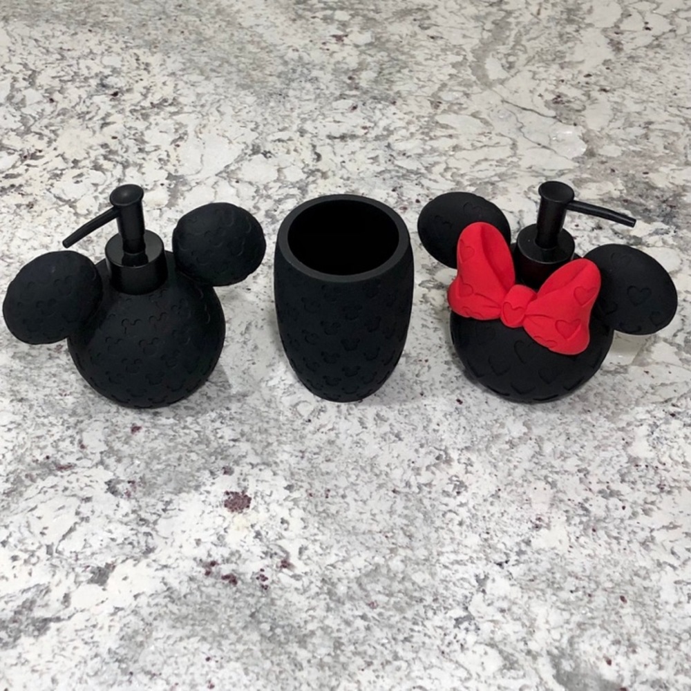 Disney Mickey & Minnie Mouse Soap Dispenser + Toothbrush Holder Set (3)
